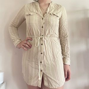 Beige striped button up dress